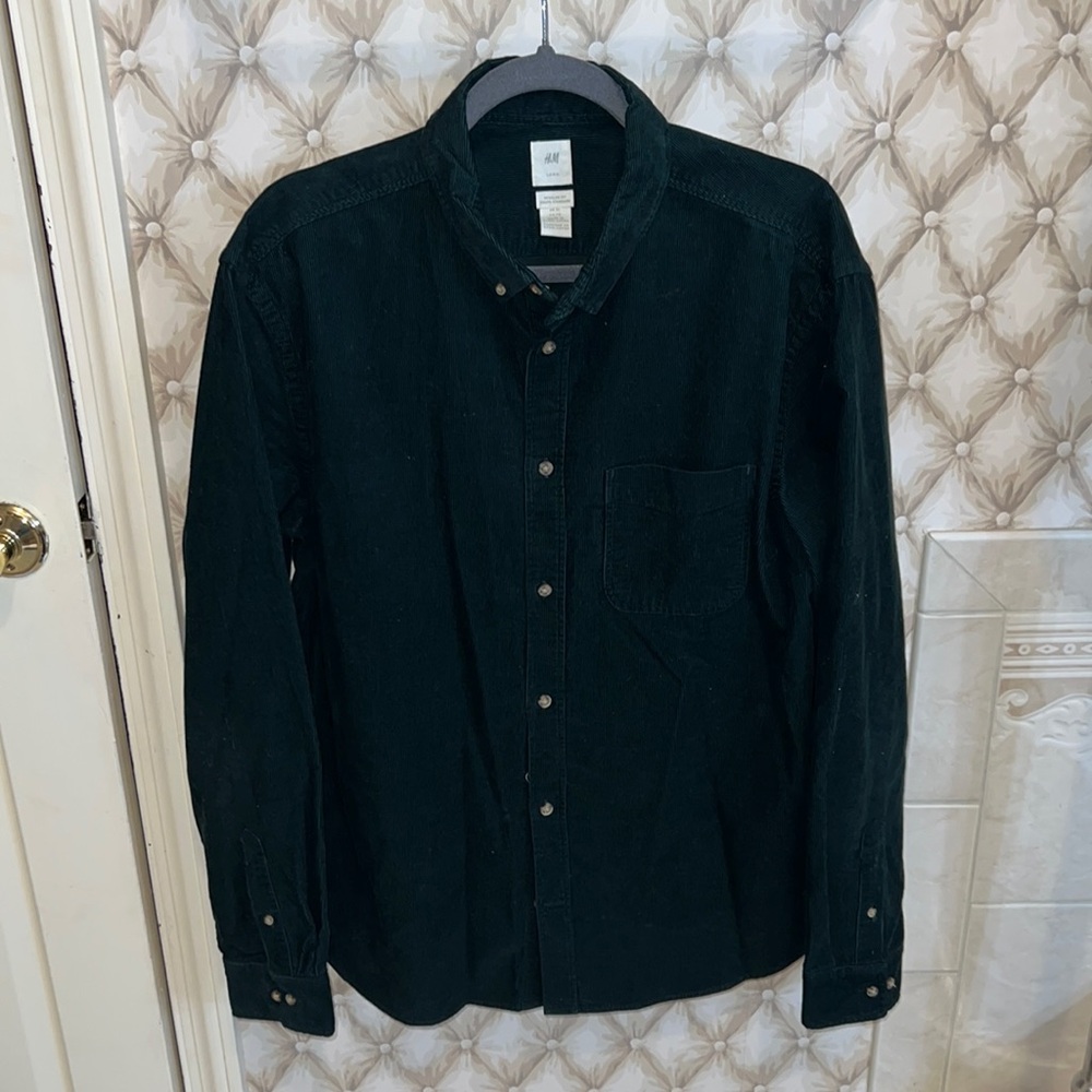 Green H&M Relaxed Fit Corduroy Shirt